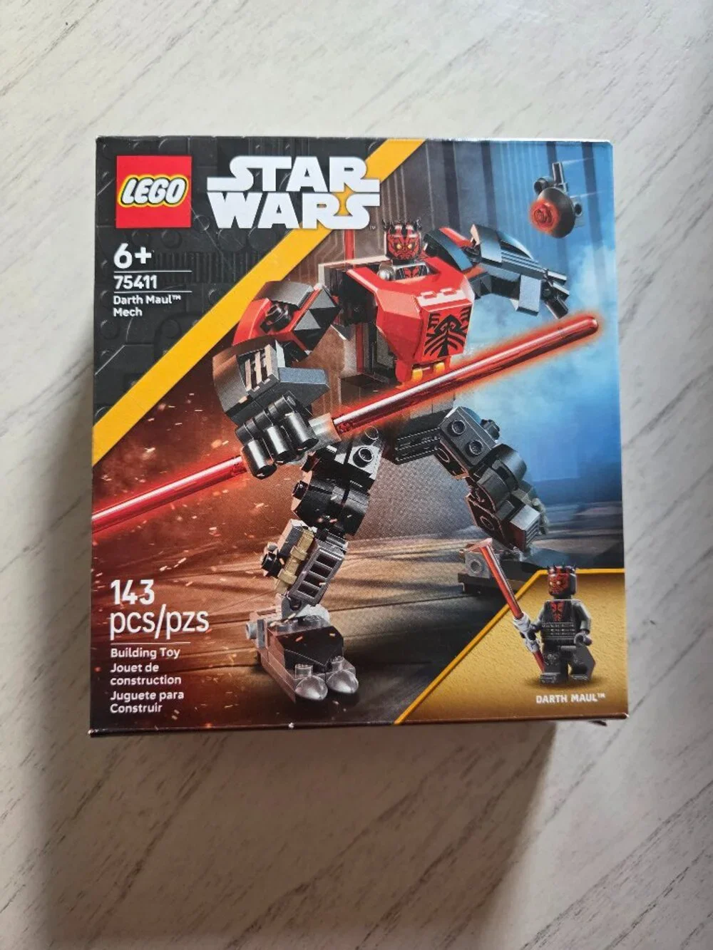 LEGO Star Wars Darth Maul Mech (75411) set, which includes 143 pieces